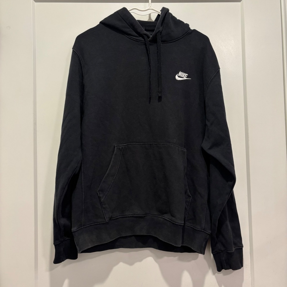 Nike Mens Sportswear Club Fleece Pullover Hoodie Black White Futura Logo Medium